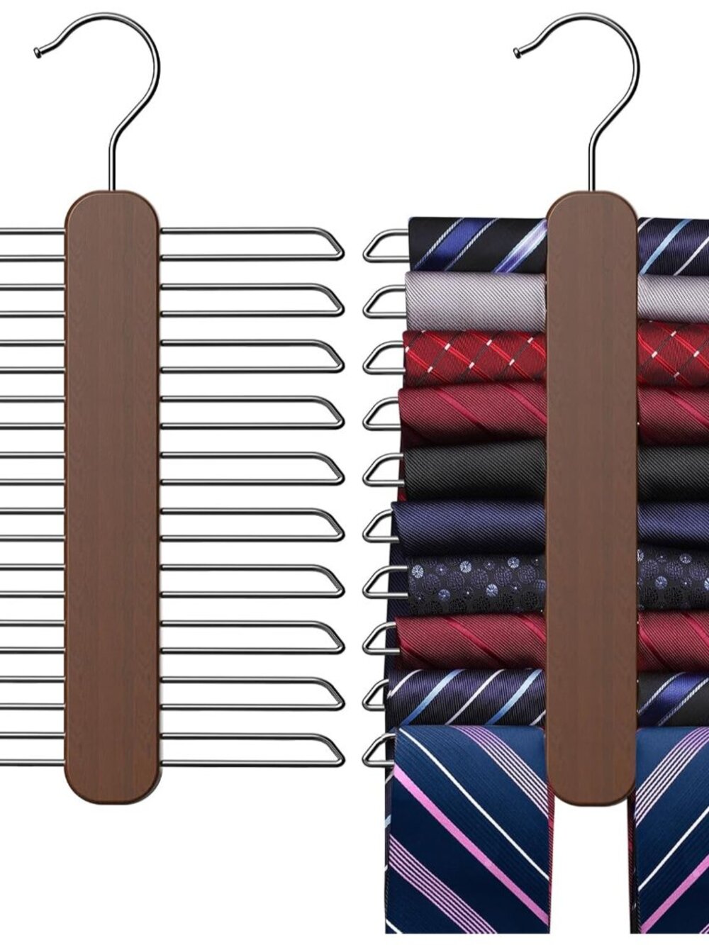 Tie Hanger,Tie Organizer for Closet 20 Storage Capacity,Wooden Necktie Organizer